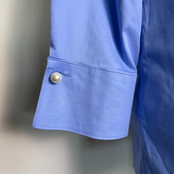 Chico's No Iron Chic Stretch Sz 3 (16) Blue Collared Tunic Large Pearl Buttons - Picture 8 of 12